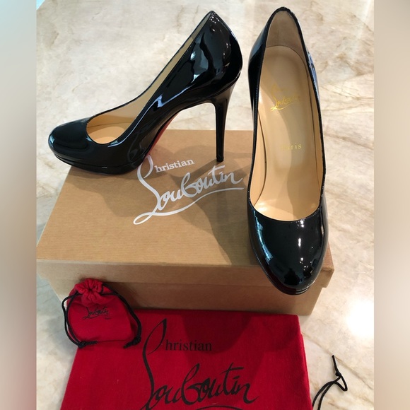 SOLD Christian Louboutin New Simple 120 Black Patent Calf Heels 38.5 - Picture 5 of 13